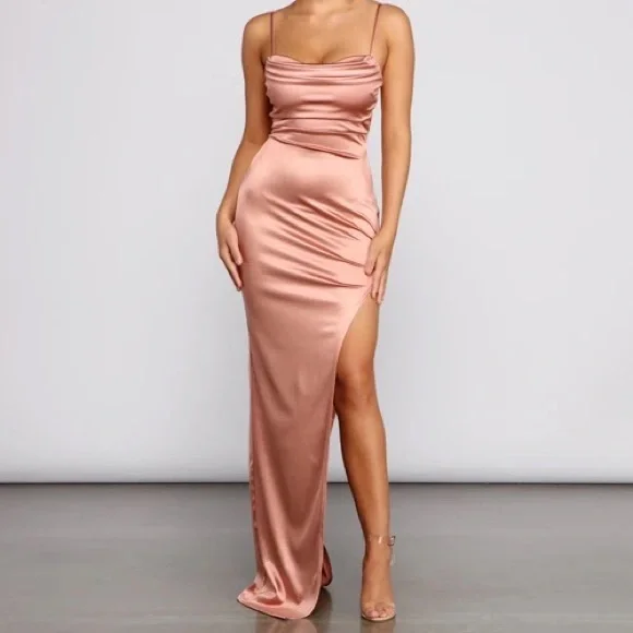 Windsor | Dresses | Windsor Rose Gold Satin Bridesmaid Dress | Poshmark